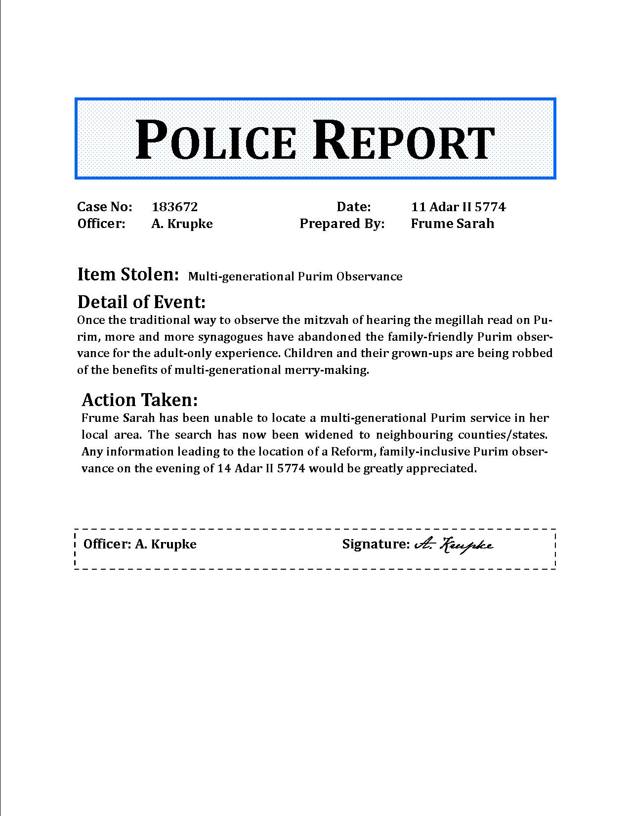 Police Report Example Robbery